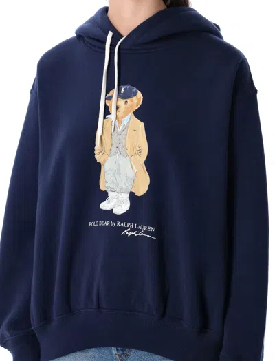 Polo Ralph Lauren Brushed Cotton Blend Sweatshirt With Iconic Polo Bear In Blue