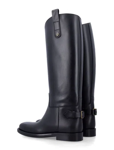 Burberry Leather Cavalier Boots With Buckle Detail In Black