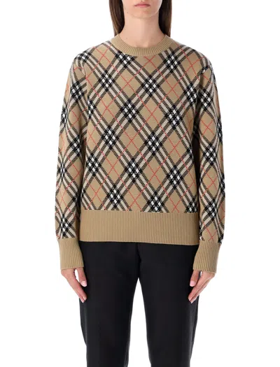 Burberry Diamond-pattern Crew Neck Wool Jumper In Neutral