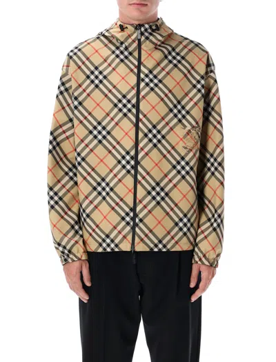 Burberry Traditional Check Nylon Jacket With Ekd Detail In Burgundy