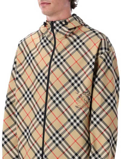 Burberry Traditional Check Nylon Jacket With Ekd Detail In Burgundy