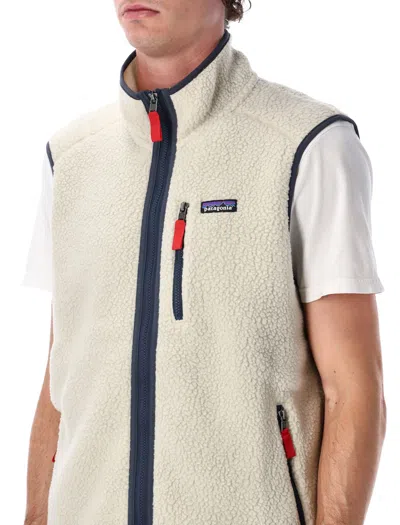 Patagonia Textured Fleece Vest With High Collar In White