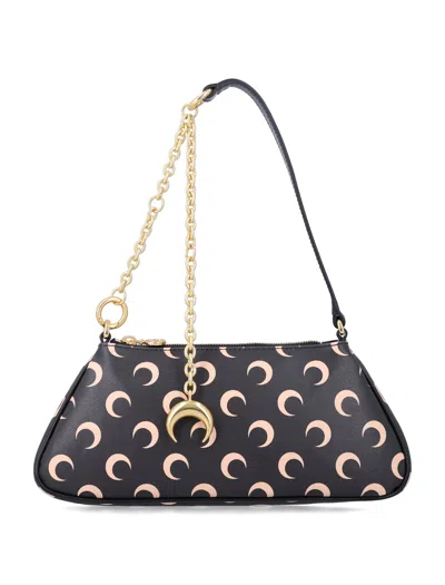 Marine Serre Crescent Moon Canvas Shoulder Bag In Black
