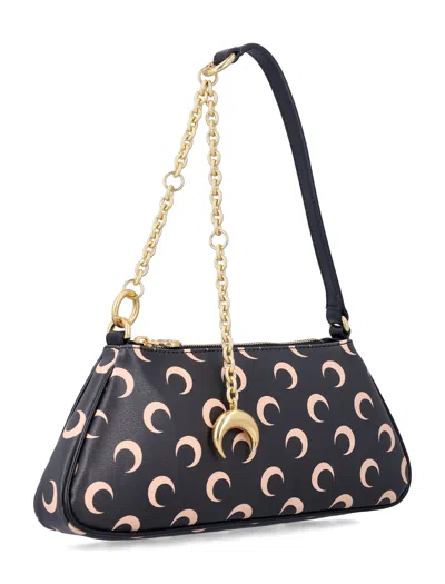 Marine Serre Crescent Moon Canvas Shoulder Bag In Black