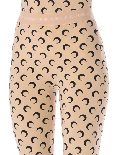 Marine Serre High-waisted Leggings With Crescent Moon Pattern In Neutral