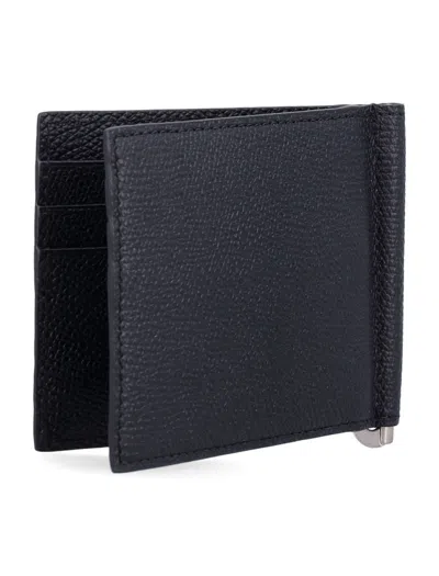 Valentino Garavani Vlogo Signature Grainy Calfskin Bi-fold Wallet With Money Clip In Black