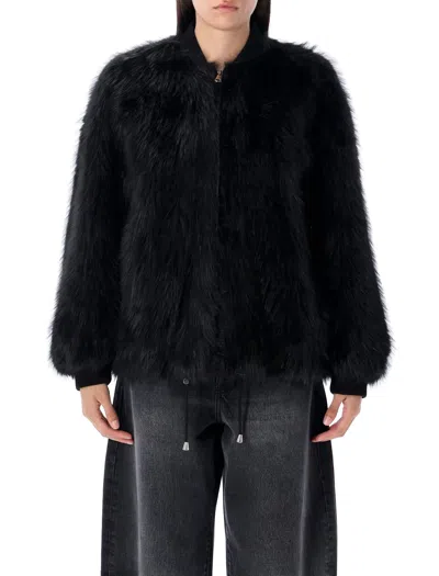 Sword 6.6.44 Sword Eco-fur Bomber Jacket With Adjustable Drawstring In Black