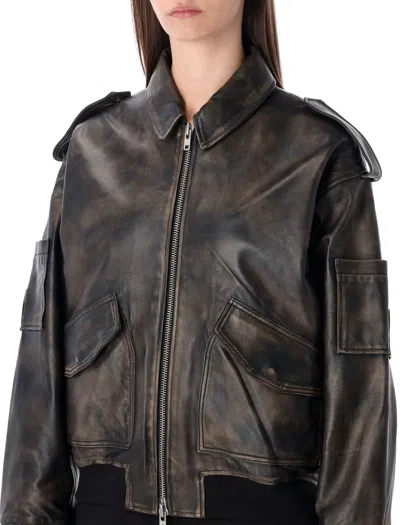 Sword 6.6.44 S.w.o.r.d 6.6.44 Brown Rub-off Leather Bomber In Black