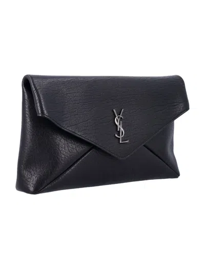 Saint Laurent Cassandre Large Envelope Pouch In Black