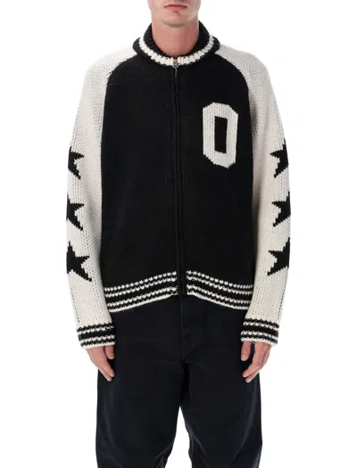 Obey Star-detail Zip-up Cardigan In Black
