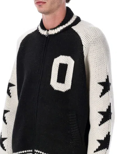 Obey Star-detail Zip-up Cardigan In Black