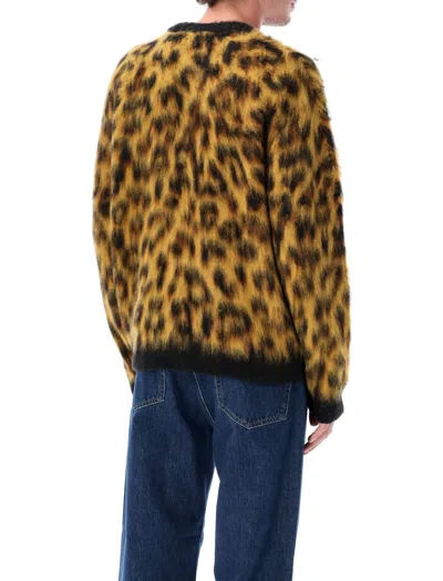 Obey Mens Patron Leopard-pattern Brushed Wool-blend Cardigan In Brown