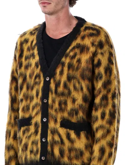 Obey Mens Patron Leopard-pattern Brushed Wool-blend Cardigan In Brown