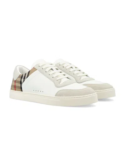 Burberry Check Motif Leather Sneakers In White