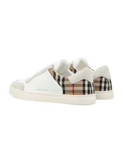Burberry Check Motif Leather Sneakers In White