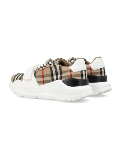 Burberry Check Fabric Sneakers In Brown