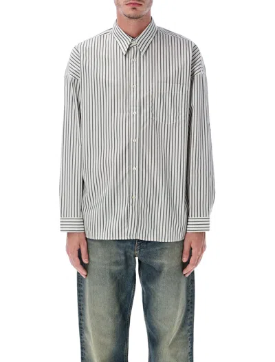 Sunflower Vertical Striped Charcoal Shirt With Classic Collar And Buttoned Cuffs In Gray