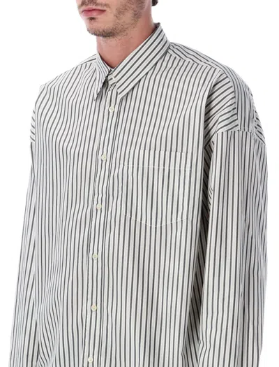 Sunflower Vertical Striped Charcoal Shirt With Classic Collar And Buttoned Cuffs In Gray