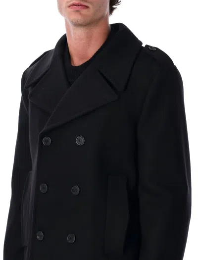 Saint Laurent Wool Peacoat With Epaulettes In Black