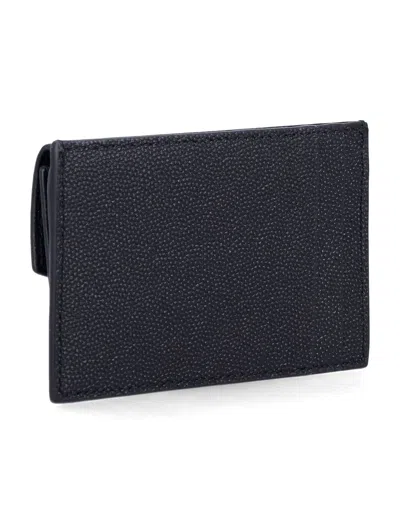 Saint Laurent Uptown Flap Card Case In Grain De Poudre Leather In Pink