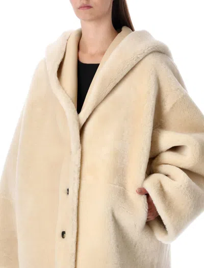 Alberta Ferretti Reversible Hooded Shearling Jacket In White