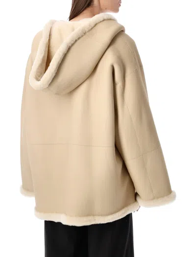 Alberta Ferretti Reversible Hooded Shearling Jacket In White