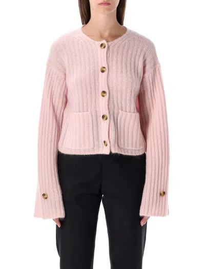 By Malene Birger Cropped Rib Wool Blend Cardigan In Pink