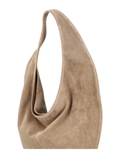 Maeden Market Tote Suede Leather Beige In Blue