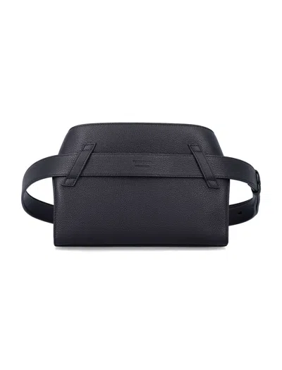 Ferragamo Leather Belt Bag Adjustable Strap In Black