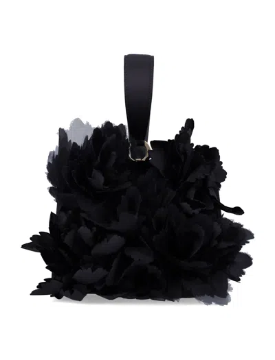 Ferragamo Mini Satin Clutch With Floral Embellishments In Black