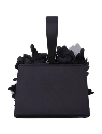 Ferragamo Mini Satin Clutch With Floral Embellishments In Black