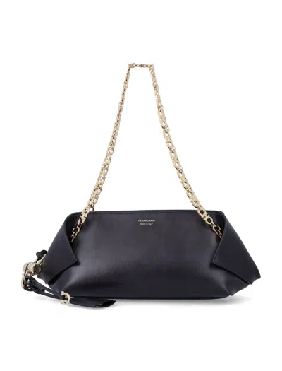 Ferragamo Folded Calfskin Shoulder Bag In Black