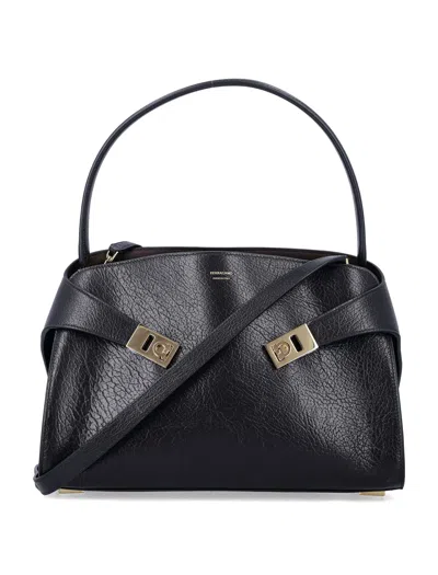 Ferragamo Hug Soft Bicolor Shoulder Bag In Calfskin In Black