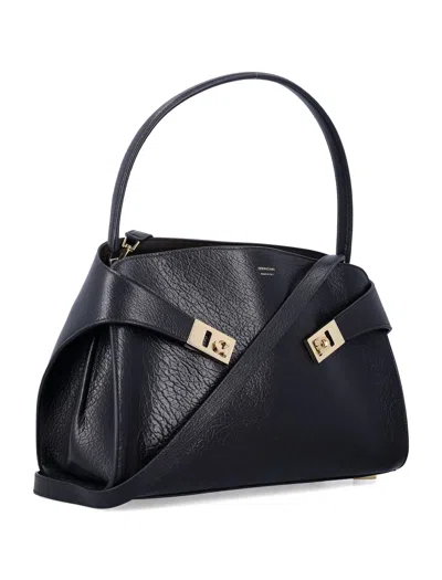 Ferragamo Hug Soft Bicolor Shoulder Bag In Calfskin In Black