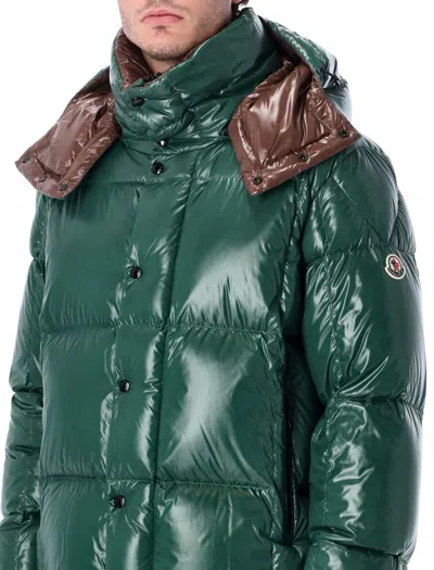 Moncler Parana Glossy Hooded Short Down Jacket Clothing In Green