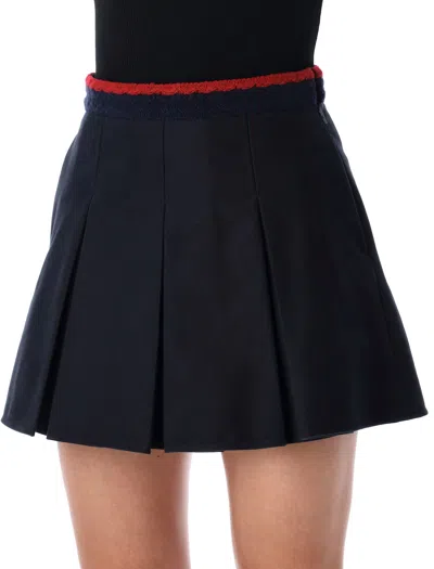 Moncler Pleated Cotton Stretch Gabardine Miniskirt In Blue
