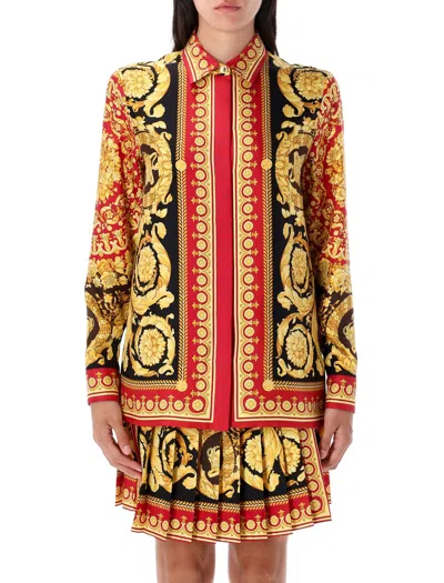 Versace Baroque Print Long Sleeve Collared Top In Multi