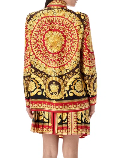Versace Baroque Print Long Sleeve Collared Top In Multi