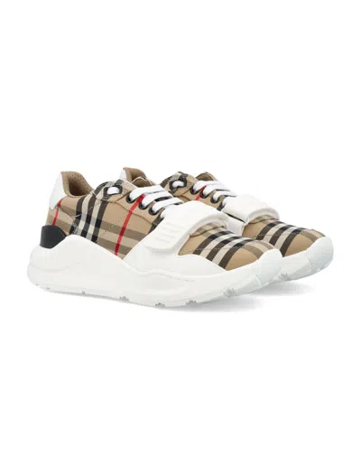 Burberry Check Fabric Sneakers In Brown