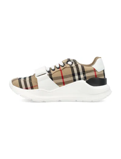 Burberry Check Fabric Sneakers In Brown