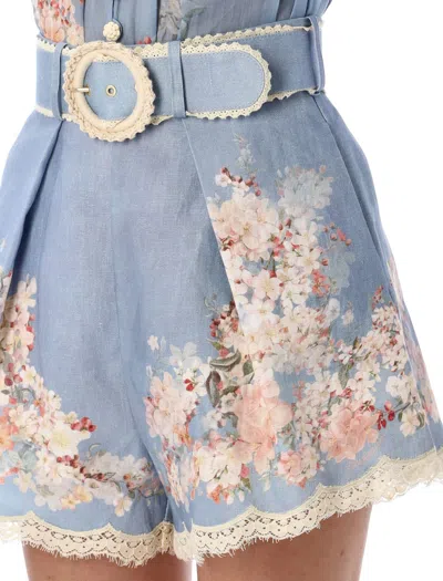 Zimmermann Printed Linen Cascadian Shorts In Blue