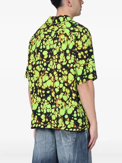 Martine Rose Green Bowling Shirt With Abstract Pattern In Brown