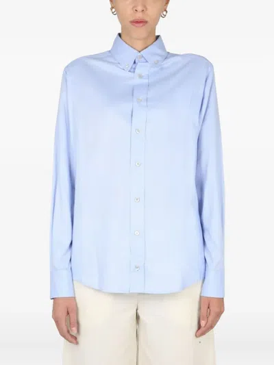 Ballantyne Button-down Shirt With Pleated Back And Curved Hem In Blue