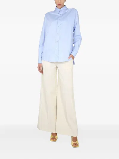 Ballantyne Button-down Shirt With Pleated Back And Curved Hem In Blue
