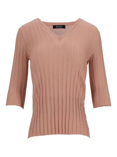 La Rose V-neck Ribbed Sweater In Pink