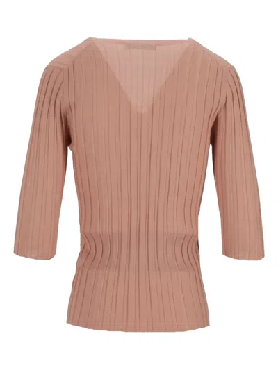 La Rose V-neck Ribbed Sweater In Pink