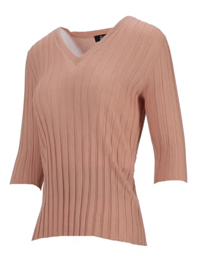 La Rose V-neck Ribbed Sweater In Pink