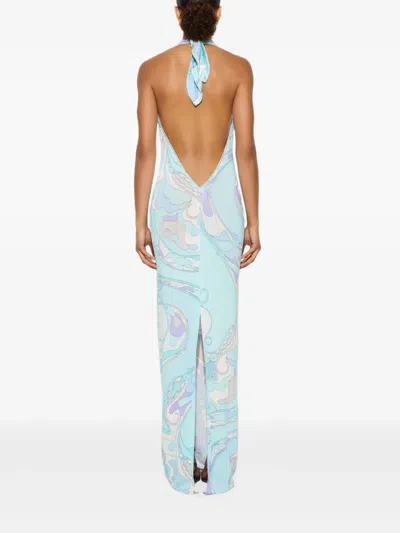 Pucci Orchidee-print Maxi Dress In Blue