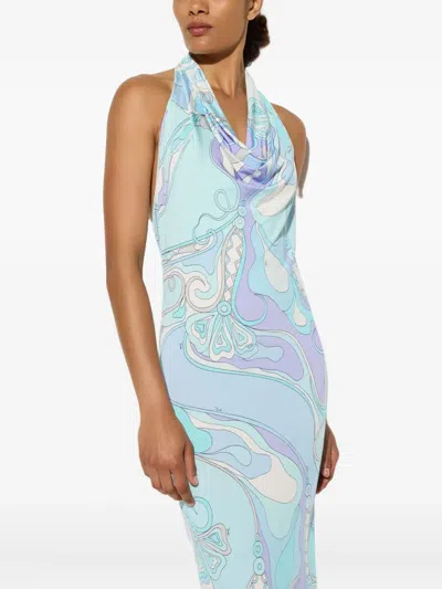 Pucci Orchidee-print Maxi Dress In Blue