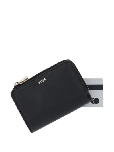 Hugo Boss Logo-lettering Zipped Wallet In Black